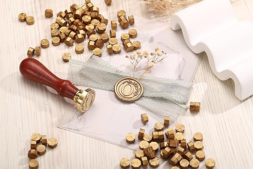 Yoption Letter Wax Seal Kit, Vintage Initial Alphabet O with Wreath Sealing Stamp and 120 Antique Gold Wax Seal Beads