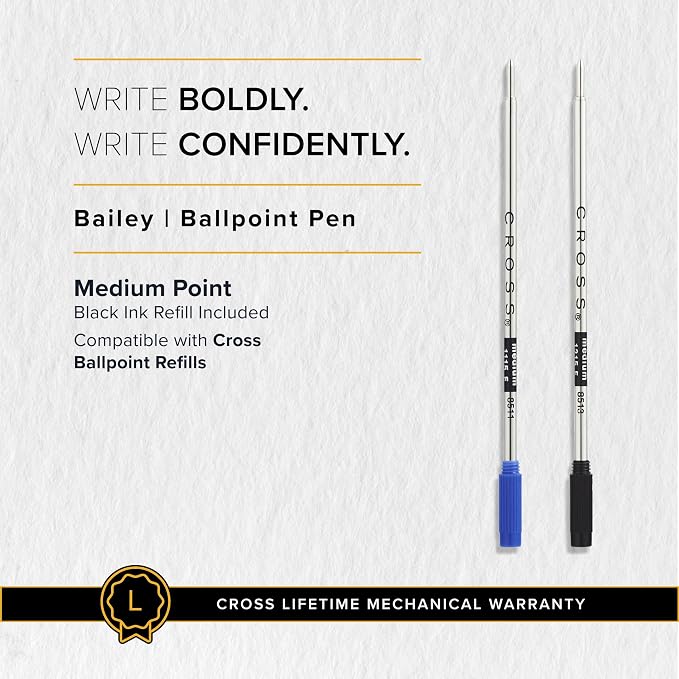 Cross Bailey Blue Lacquer Ballpoint Pen - Refillable Pen for Long-Lasting Use - Smooth Writing - Comfortable Grip - Stylish Distinctive Look - Black Ink - Corporate Gifts