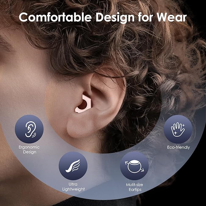 Ear Plugs for Sleeping Noise Cancelling,30-35dB NRR Silicone Earplugs with 5 Ear Tips in S/M/L,Ear Plugs for Noise Reduction for Sleep,Hearing Protection,Noise Sensitivity