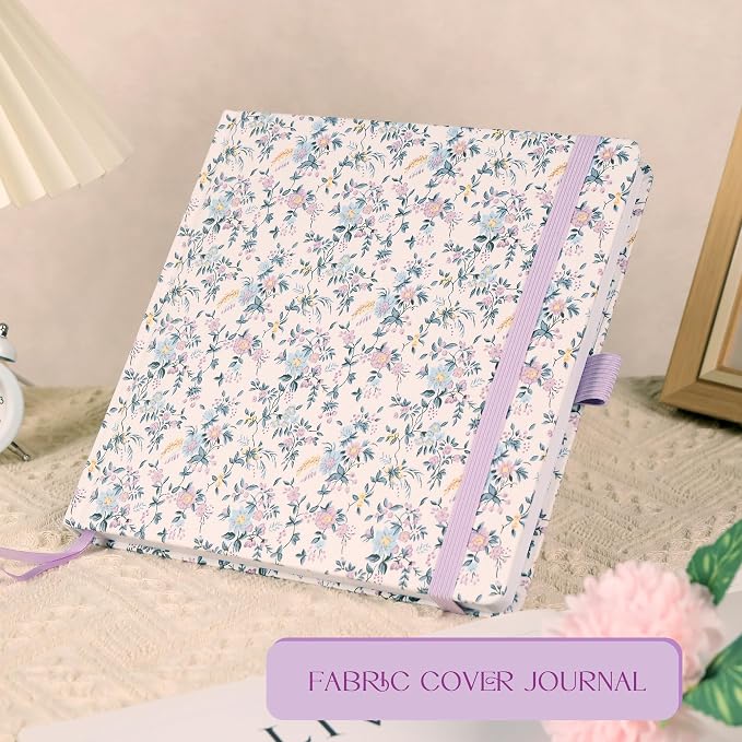 TIEFOSSI Dotted Journal Notebook, Dot Grid Notebook for Women Men, Fabric Flower Journal, 160 GSM Thick Paper, 160 Numbered Pages, 8 x 8 Square Diary