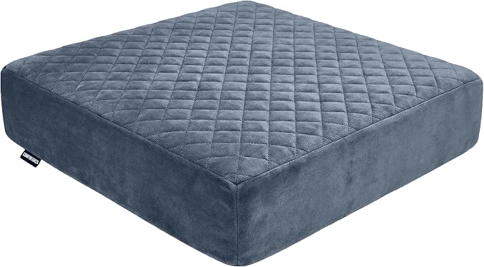 Medium-Soft 20x20x5 Memory Foam Recliner Chair Seat Cushion for Long Sitting - Armchair Pad with Washable Velvety Cover with Waterproof Layer & Non-Slip Base for Seniors & Elderly - Gray