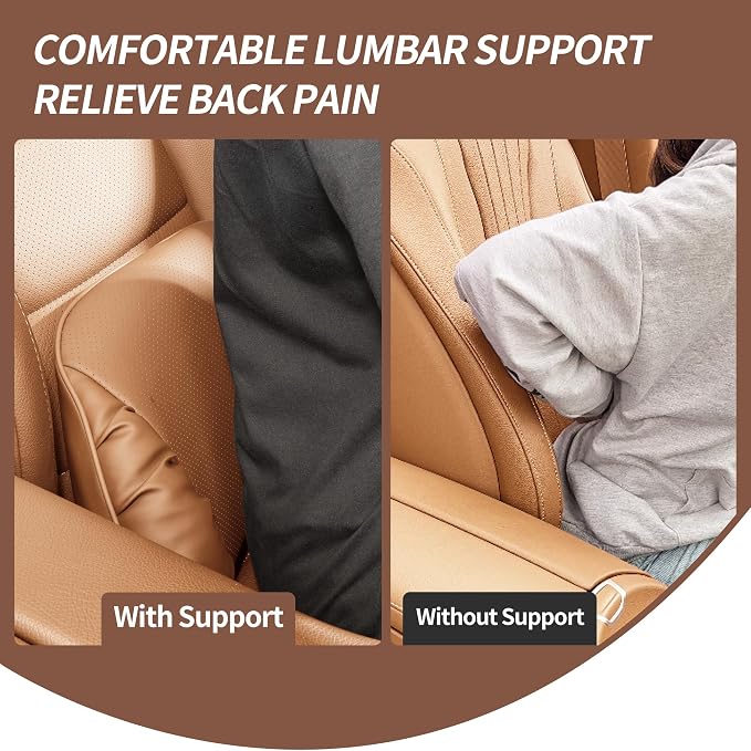 Memory Foam Lumbar Support Pillow for Car, Palomino Brown, 1 Pack | Leather Lumbar Pillow for Lower Back Pain Relief - Back Cushion for Driving - Chair Support for Office Chair, Gaming Chair