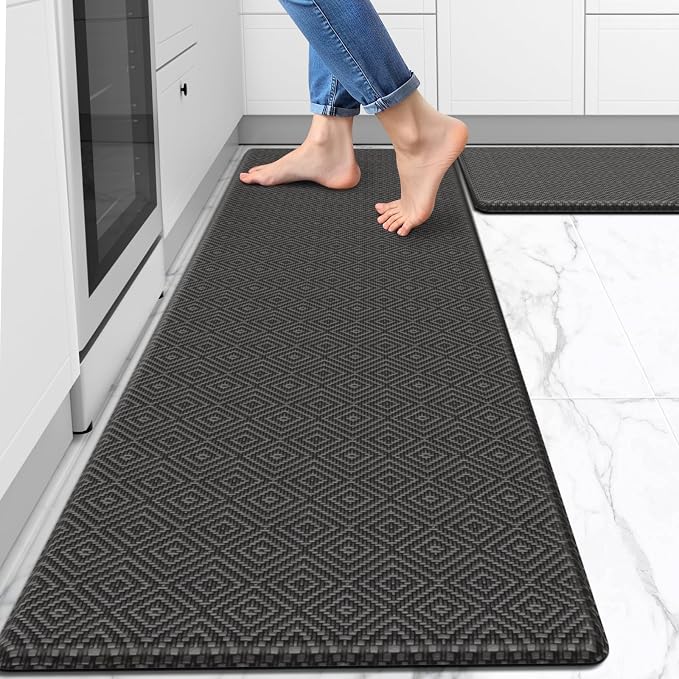 Mattitude Kitchen Mat 2PCS Kitchen Rugs Cushioned Anti-Fatigue Rug Waterproof Standing Desk Mat Kitchen Mats for Floor Kitchen Rug Set for Kitchen, Sink, Office 17.3"×30"+17.3"×59" Dark Grey