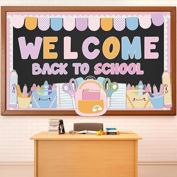 Welcome Back to School Bulletin Board Set - Colorful First Day of School Theme with School Supplies, Pencil, Notebook, Schoolbag Paper Cutouts - Ideal for Classroom and Back to School Party Decor