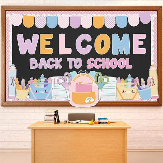 Welcome Back to School Bulletin Board Set - Colorful First Day of School Theme with School Supplies, Pencil, Notebook, Schoolbag Paper Cutouts - Ideal for Classroom and Back to School Party Decor