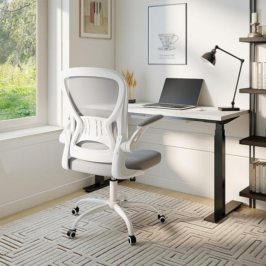 Youhauchair Adjustable Mesh Ergonomic Office Chair with Wheels, Grey | Flip-up Arms, Lumbar Support, Home Desk Chair, Height Adjustable, Breathable, Mid Back Swivel Compurter Chair, Set of 1
