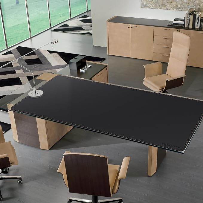 MAIDERN Leather Desk Mat Large XL, 67” x 35.4” Reversible Office Desk Pad Mat, Cork & Leather Large Mouse pad for Desk, Waterproof Computer Desk Mat for Gaming Home Office (Black)