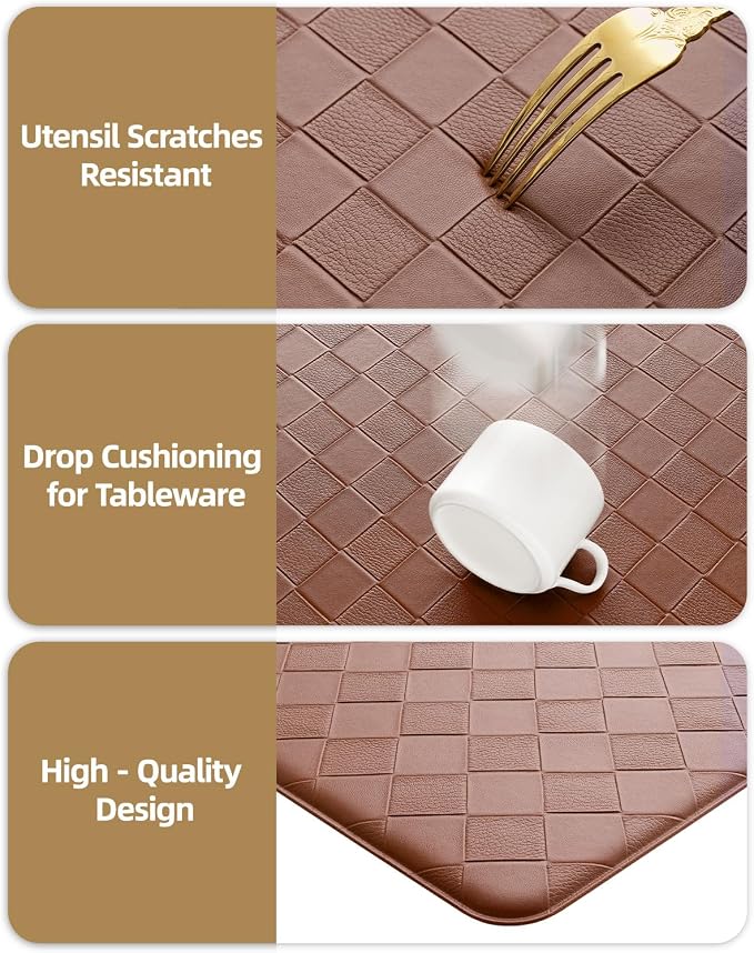 Color&Geometry Checkered Narrow Kitchen Floor Mat Anti Fatigue 17x59, Brown | Waterproof & Oil Proof, Easy Clean PVC Kitchen Rug For Busy Family, 0.4in Thick Cushion For Long Standing, Non Slip