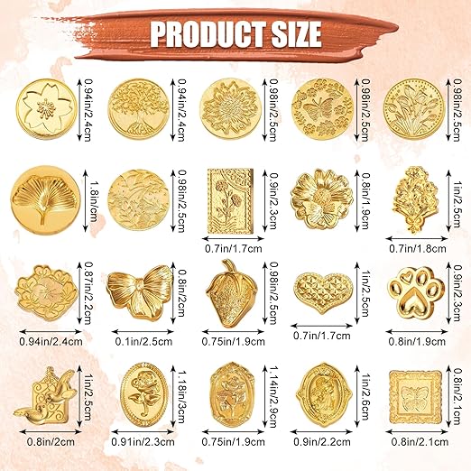 Draupnir Wax Seal Stamp Kit, 21pcs Vintage Classic Sealing Wax Stamp Heads with Wooden Handle, Gold, Ideal for Wedding, Party Invitations, Gift Wrapping