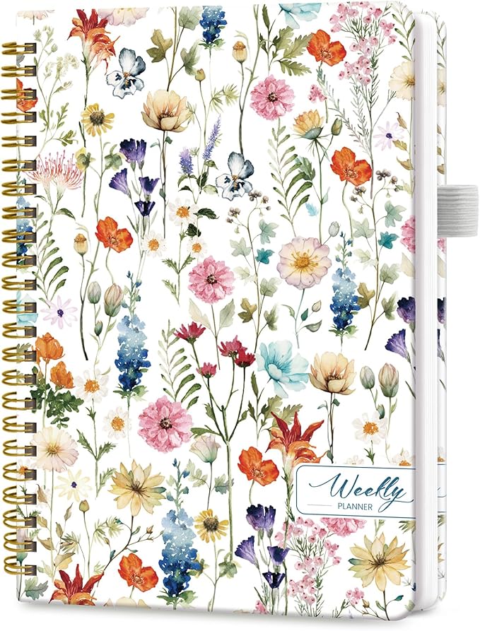 Taja Undated Weekly Planner, Weekly To Do List Notebook with Goal & Habit Tracker Organizer, A5 Weekly Planner Notebook with Spiral Binding, 6.1" x 8.2" - Floral