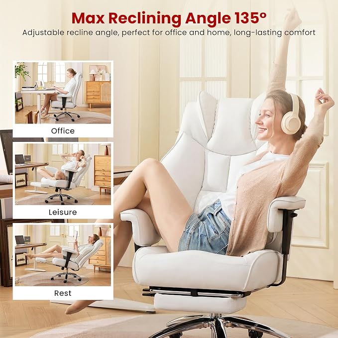 Clome 500lbs Big and Tall Office Chair Adjustable Lumbar Support for Back Pain, Extra Wide Seat Executive Office Chair Thick Armrest Pad, Heavy Duty Base Ergonomic Computer Desk Chair