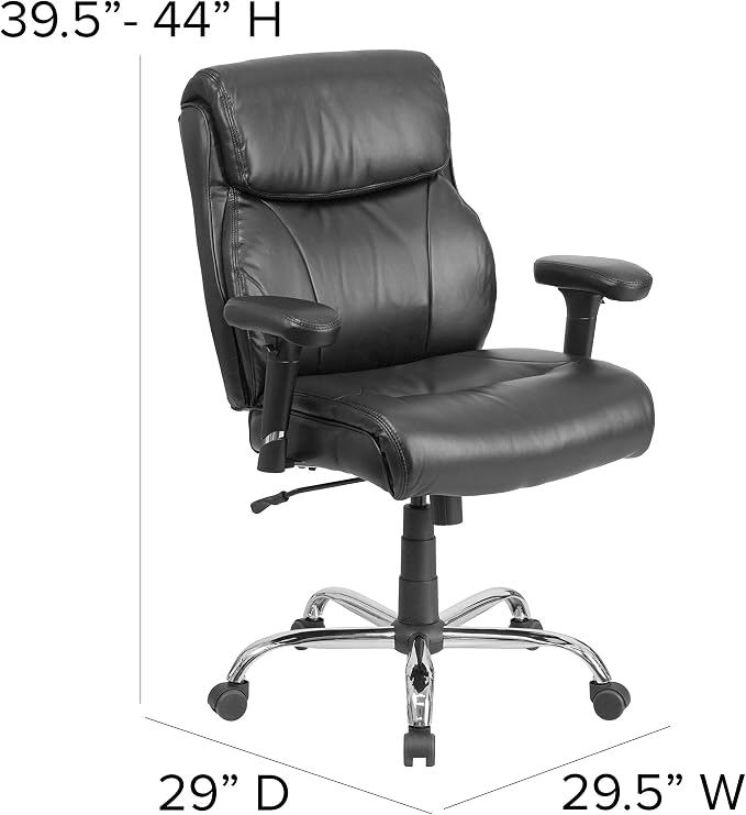 Flash Furniture HERCULES Series Big & Tall 400 lb. Rated Black LeatherSoft Ergonomic Task Office Chair with Clean Line Stitching and Arms