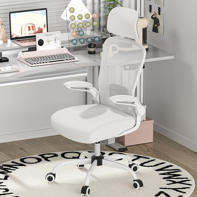 Mimoglad Office Chair, High Back Ergonomic Desk Chair with Adjustable Lumbar Support and Headrest, Swivel Task Chair with flip-up Armrests for Guitar Playing, 5 Years Warranty