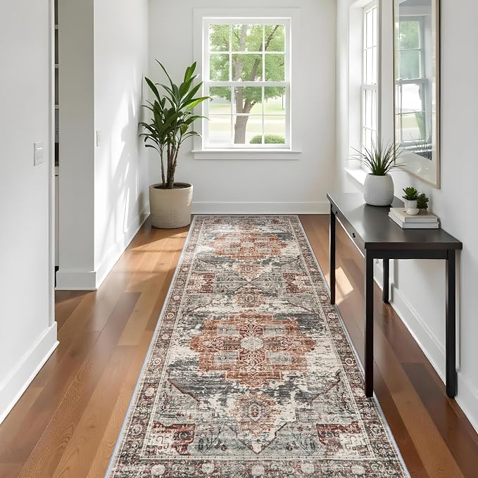 RUUGME Rug Runners 3x10 - Washable Hallway Rugs for Living Room Soft Carpet Vintage Tribal Rugs for Bedroom Kitchen with Non Slip Backing Home Decor Floor Decoration Mat 3x10 Brick