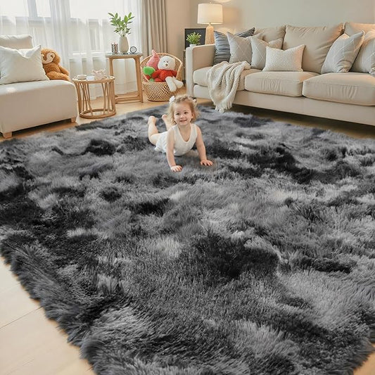Rugs for Living Room 6x9, Alfombras para Salas Shag Large Plush Soft Area Rug, Shaggy Carpets for Bedroom, Home Decor Aesthetic(Dark Grey Tie-Dyed, 6 x 9 Feet)