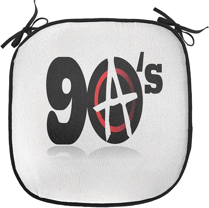 Lunarable 90s Chair Cushion Pads Set of 4, Nineties Revolution Energy Strength Fight Modern Times Victory Symbolic Art, Anti-Slip Seat Padding for Kitchen & Patio, 16"x16", Pale Grey Red Black