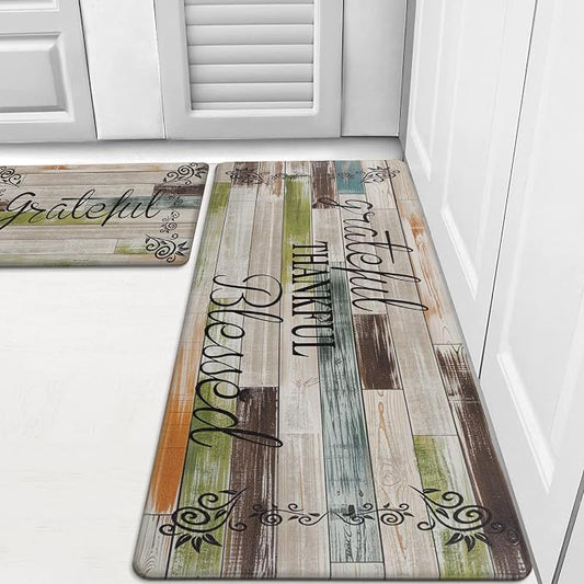 HEBE Anti Fatigue Kitchen Rugs Set of 2, Non Slip Cushioned Kitchen Mats for Floor, Waterproof Farmhouse Kitchen Carpet Set Comfort Standing Desk Mat for Sink,Office,Laundry