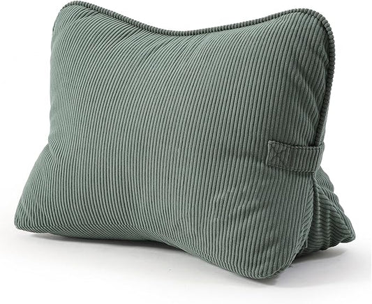 Pat. Pend. Corduroy Lumbar Support Pillow for Sitting and Posture Support, Triangle Cushion for Bed, Sofa or Couch, Reading Back Pillow with Removable Washable Cover, Peacock Blue