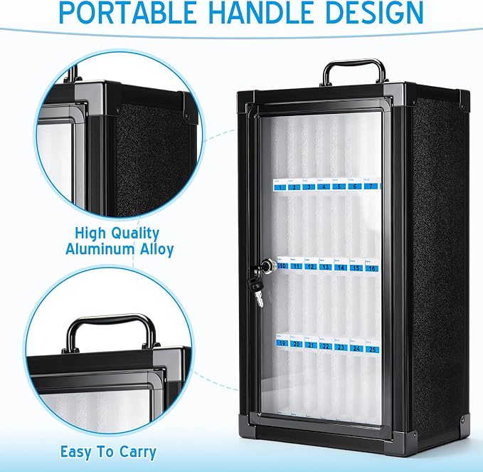 Amylove 36 Slots Cell Phone Locker Cabinet Aluminum Alloy Locker Pocket Chart Storage Box Cabinet Wall-Mounted Cell Phones Storage Box with Handle for Office Classroom Gym(Graphite Gray)