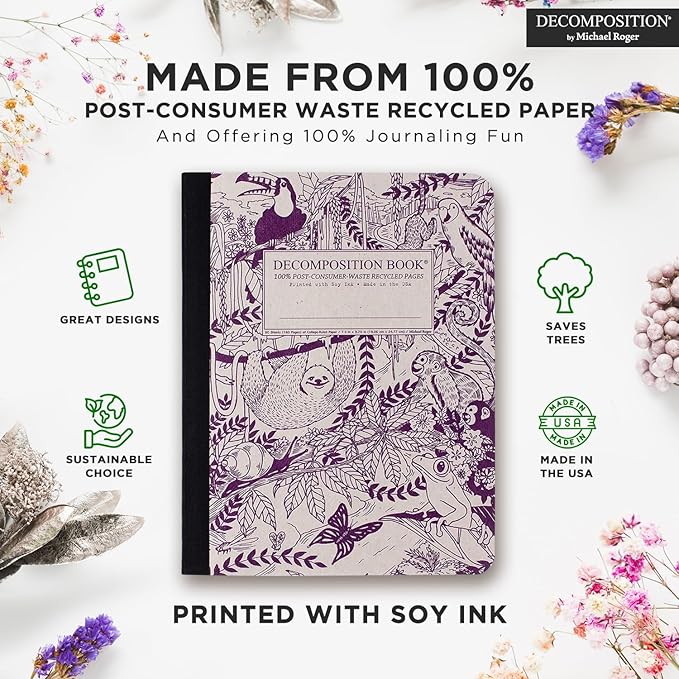 Decomposition Rainforest College Ruled Composition Notebook - 9.75 x 7.5 Journal with 160 Lined Pages - Notebooks for School Supplies, Home & Office - 100% Recycled Paper - Made in USA