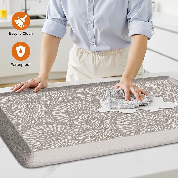 Mattitude 4/5 Inch Kitchen Mat, 17.3x28in Heavy Duty Ergonomic Comfort Foam Standing Desk Mat, Waterproof Non-Slip Standing Mats and Rugs for Kitchen, Office, Khaki