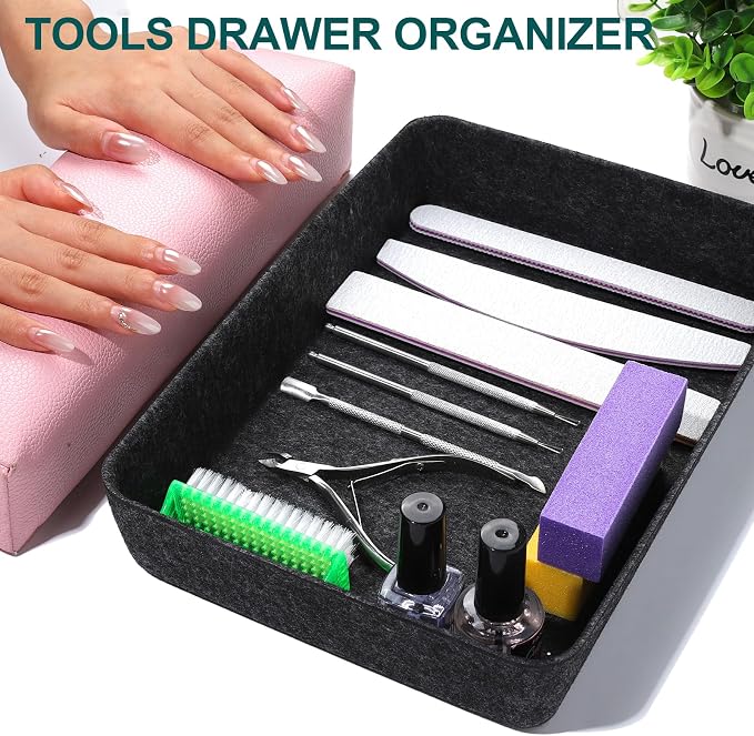 Desk Drawer Organizer | 7 Pack Felt Drawer Organizer Shallow Drawer Organizers Felt Storage Bins,Desk organizer trays (Gray)