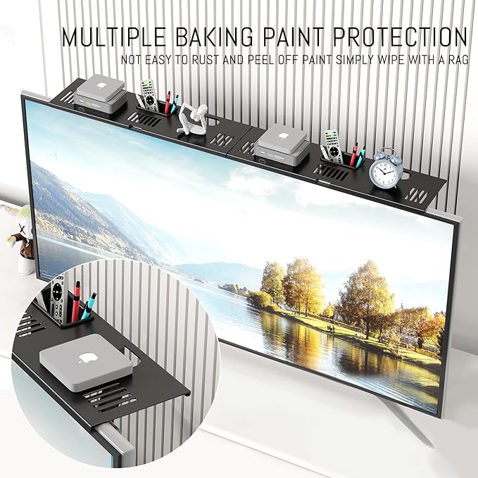 Adjustable Steel TV Top Shelf, Floating TV Stand, Universal Monitor Shelf for Soundbar, Game Console, Cable Box, Router Shelves (33.86"x4.7" with Boxes)