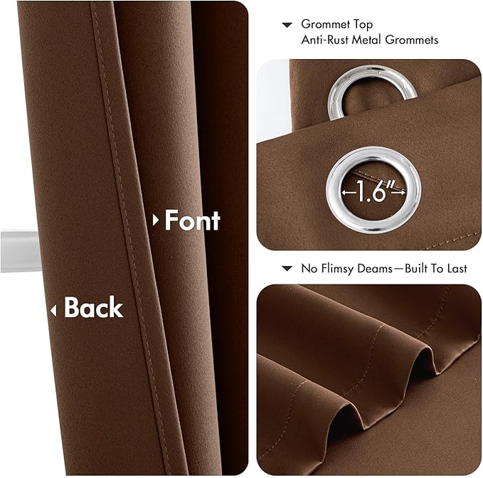 MIULEE Blackout Curtains for Bedroom Living Room 2 Panels, Thermal Insulated Room Darkening Drapes Grommet Noise Reducing Light Blocking Window Treatments 63 Inches Long 50x63 Inch Mocha Brown
