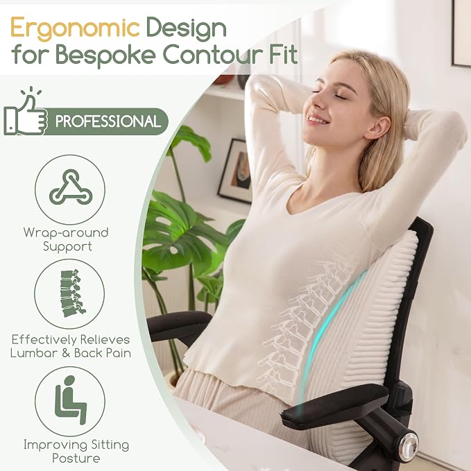 Ergonomic Lumbar Support Pillow for Lower Back Pain Relief, Corduroy Cover Back Support Cushion with Adjustable Straps, Large Size Lumbar Pillow for Office, Gaming & Home Essentials, Large, Beige