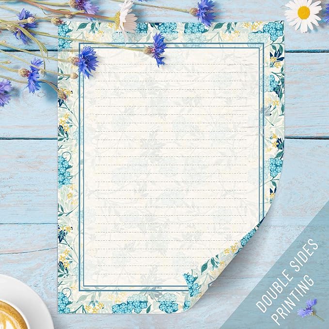 72 Pieces Stationery Set (48 Sheets paper & 24 Pcs Envelopes) 8.5 x 11 In, Vintage Morris Floral Thick Writing Stationary, Both Sides Lined, Girls Kids Birthday Party Invitations Gift Love Letter