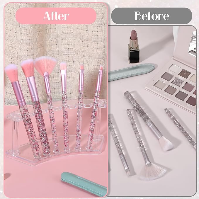 Kifmurase 2Pcs Clear Plastic Pen Holder Stand Display Rack, 6-Slot Pen Display Stands, Acrylic Pencil Holders Eyebrow Pens Stand Makeup Brush Rack Organizer for Home Office Store Desk School Supplies