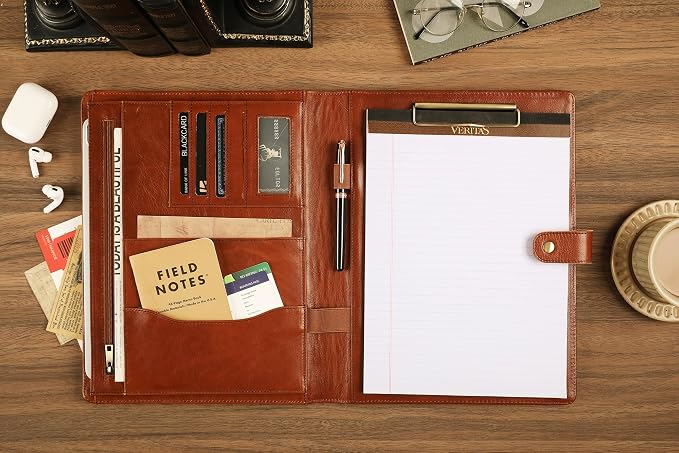 Personalized Leather Padfolio for Men - Business Portfolio with Clipboard, Engraved Legal Pad Folio Folder, A4 Letter Size Ideal Business and Corporate Gifts, Oil Brown - Custom