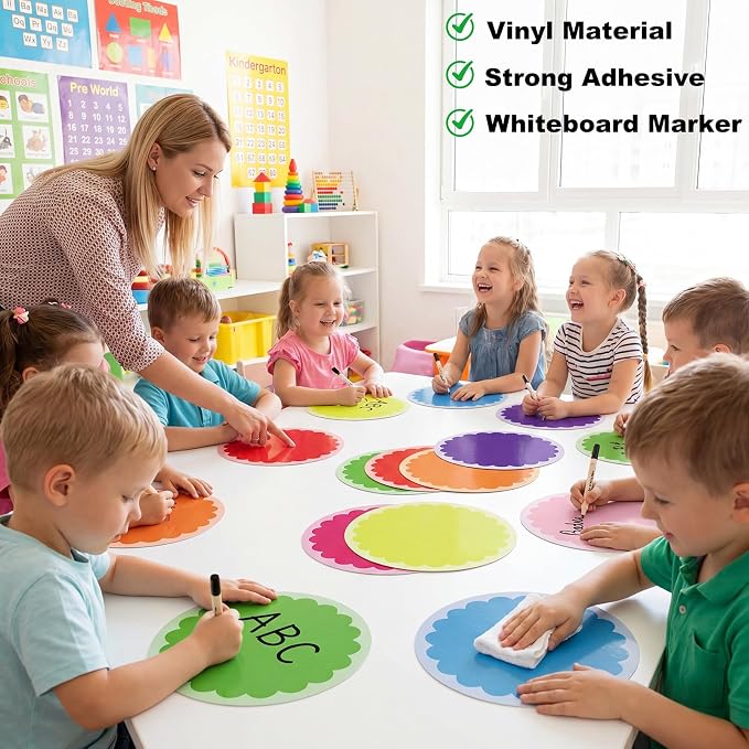 WSICSE 24 Pack Dry Erase Dots 11 Inch Circles Spots 8 Colorful Removable Whiteboard Stickers for Classroom Teachers Students Wall Table Desk & Floor Decals