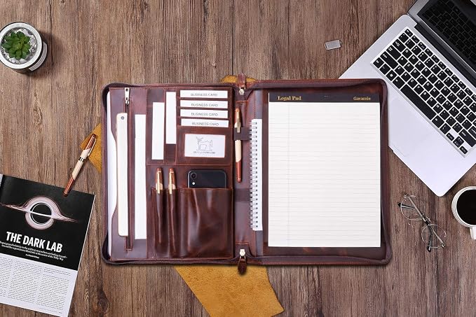 Personalized Leather Portfolio Padfolio for Men, Engraved Gifts for Father's Day for Husband from Wife, Customized Leather Gifts Present for Son/Dad, for Birthday, Oil Wax