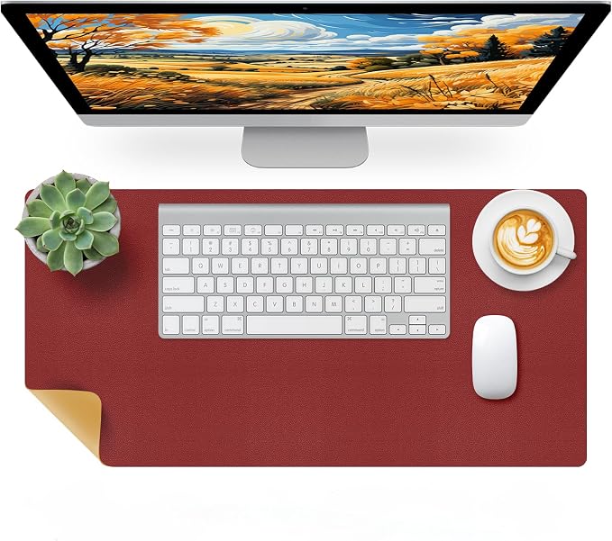 Bloss Red Leather Desk Mat Protector,Large Mouse Pad,Dual-Side Use Mouse Pads,Office Desks Mats,Laptop Protector Desks Mat,Waterproof Dual-Side Desk Keyboard/Writing Pad for Office/Home.23.6"x 13.8"