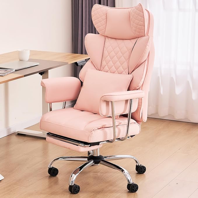 DYHOME 500 Lbs Kneading Massage Office Chair with Foot Rest, Ergonomic Reclining Home Computer Chair, High Back Thick Cushion Big & Tall Office Chair, Comfy Leather Heavy Duty Executive Chair, Pink