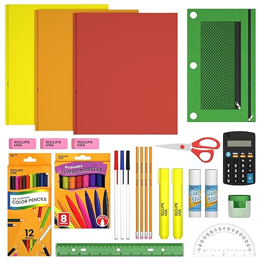 Back to School Supplies Kit for Kids, School Supplies Set, School Supply Kit, 32 Piece, Includes Colored Pencils, Markers, Erasers, Pens, Scissors Pointed Tip, Sharpener, Glue and More (1 Pack)