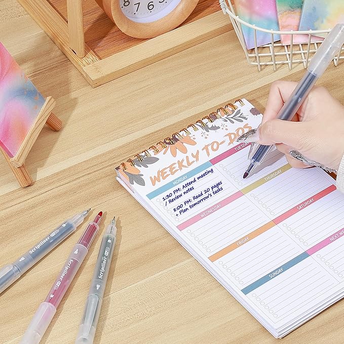 BAYTORY 200 Sheets Transparent Sticky Notes, 6Pcs Double-Ended Colored Marker Pen, 3 x 3 Glitter Clear Sticky Notes, Waterproof Self-Stick Note, Easy to Post for Note Taking (Colorful)