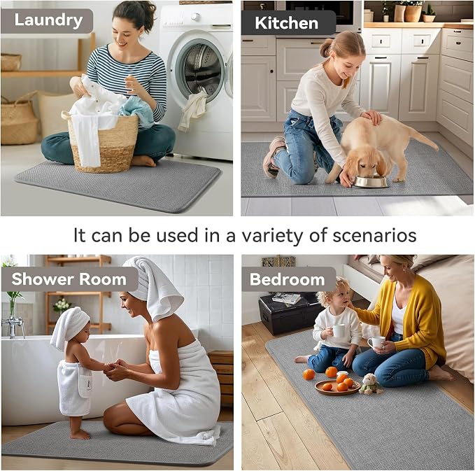 YDKGL Kitchen Rugs Mat Non Slip Washable, Linen-Look 0.3" Thick Soft Cushioned Absorbent Kitchen Mats for Floor, Mild Anti-Fatigue Runner Rug Sink Mat Laundry Standing Mats, Easy Clean, Gray 17"x47"