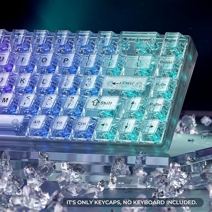 HITIME XVX Clear keycaps, White Transparent Keycaps 60 65 75 100 Percent, Crystal Ceramic Custom Key Cap Set 124 Keys, Cherry Profile, Shine Through, Cute Style for Mechanical Keyboards