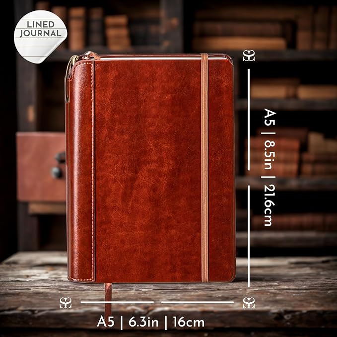 SETTINI® Lined Journal - Classic Journal for Writing Gift Set - Hardcover Vegan Leather, Includes Luxury Pen in a Unique Pen Holder, 192 Pages, A5, Birthday Gift, Journal for Men