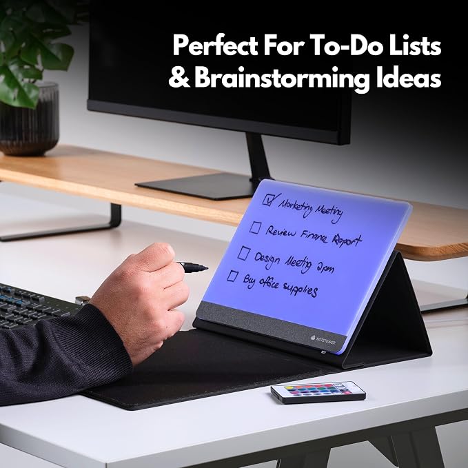 Note Tower LED Mousepad Whiteboard | Dry Erase Acrylic Board for Desk | Light Up Color White Board | Write Notes & to-Do Lists, Gaming Performance Mouse Pad, for Office, Home, School (Electric)