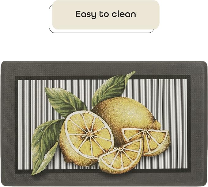 Anti-Fatigue Floor Comfort Mat - 18 x 30 Inch (Lemon Drop) - Waterproof Non-Slip Rug - Easy to Clean Cushioned Mat for Kitchen, Bathroom, Standing Desk & Office - Achim Home Decor