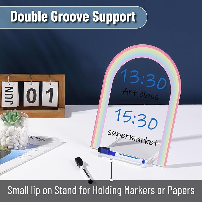 Mr. Pen- Clear Acrylic Board with Stand, 11.8" x 9", 3 Markers | Rainbow Theme, Clear Dry Erase Board for Desk