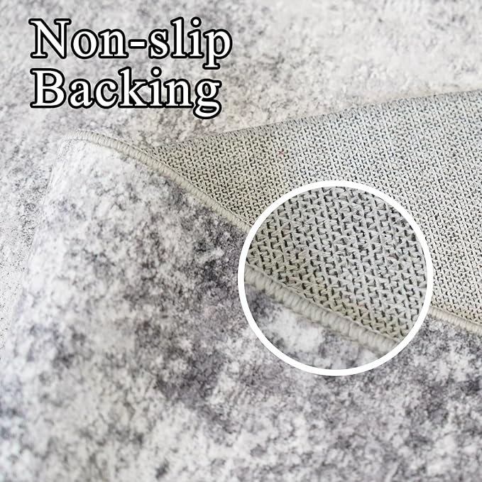 6x9 Washable Living Room Rug: Non Slip Stain Resistant Low Pile Area Rugs for Dining Room Bedroom - Neutral Abstract Soft Thin Indoor Throw Carpet for Pet Owners Newlyweds (6x9 Grey)