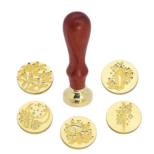 SWANGSA Wax Seal Stamp Set, Vintage 6 Pcs Flower Plant Pattern Sealing Wax Stamp Heads and 1 Wooden Handle for Wedding Greeting Cards Gift (Botanical Set)