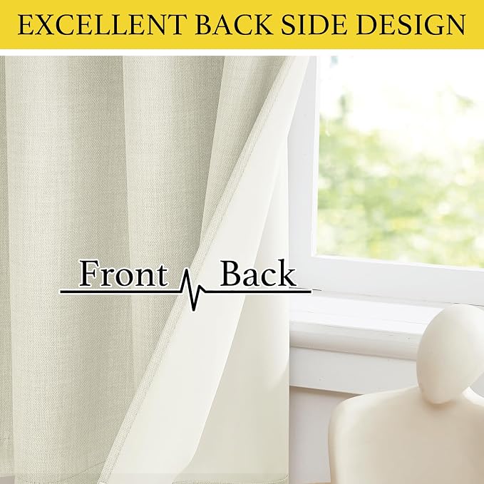 NICETOWN Natural Linen Room Darkening Curtain Valances for, Grommet Faux Linen Blend Short Curtains Thermal Insulated Window Tiers for Kitchen Over Sink, W52 x L30, Set of 2