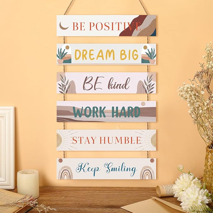 Blulu 6 Pcs Rustic Wall Hanging Plaque Sign Back to School Inspirational Wall Art Farmhouse Wooden Door Signs Positive Plaque with Quotes Motivational Quote Decor for Office Bedroom(Cute Style)