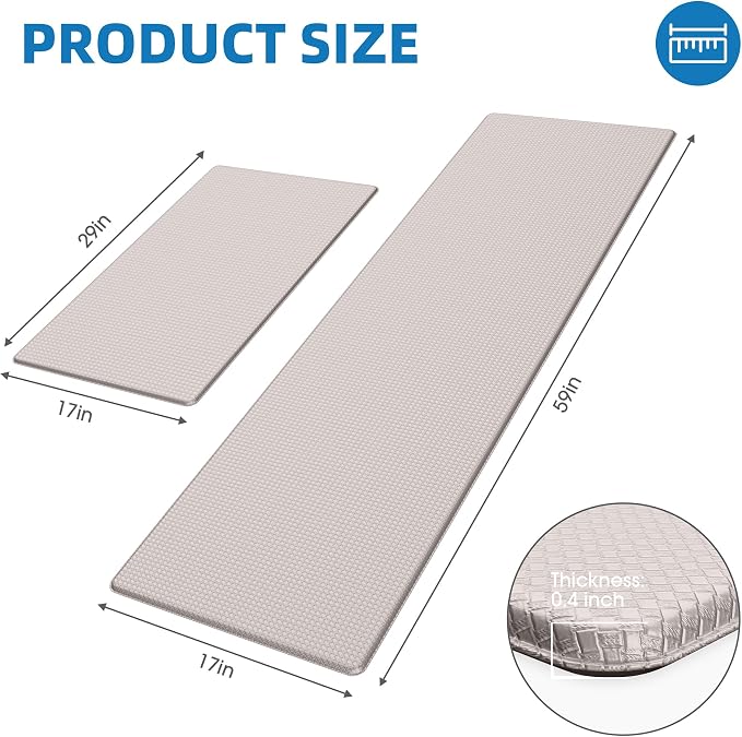 Kitchen Mats for Floor, [2PCS] Anti-Fatigue Kitchen Rugs, Ivory | Cushioned Comfort,Non-Slip Backing,Waterproof Surface,Soft Underfoot,Easy Clean,Kitchen Sink,Laundry Room,Standing Desk