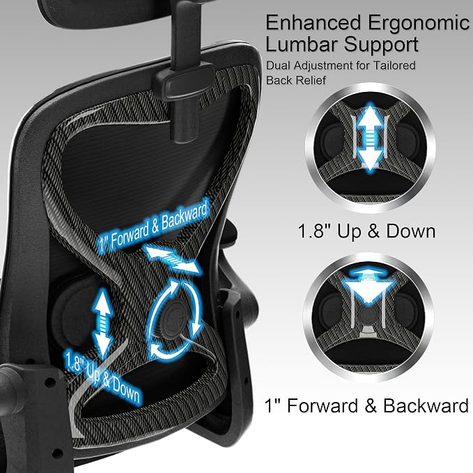 Home Office Desk Chairs, Ergonomic Office Chair with Lumbar Support & 3D Headrest, Computer Desk Chair with Flip-up Armrests, Perfect for Office or Study, Black/Carbon Fiber